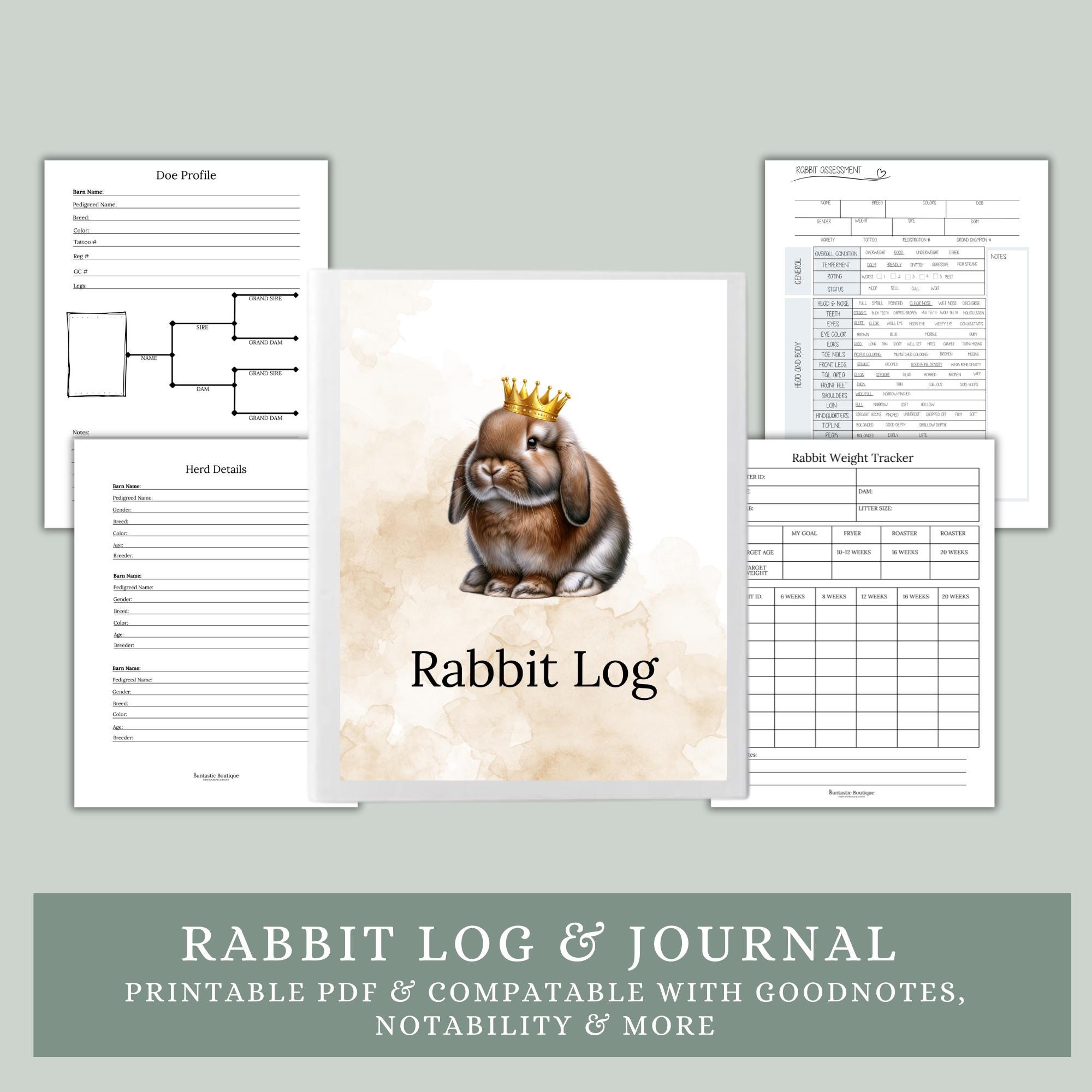 Rabbitry Management Log Book: Breeding & Health Tracker (printable PDF ...