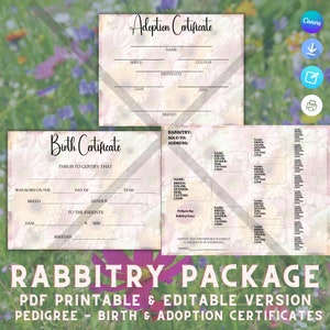 Kaninchen Bundle, Kaninchen Paket, Blumen Stammbaum, Kaninchen Zucht, ARBA, Stammbaum, Reinrassige Kaninchen, Kaninchen Besitzer, Geburtsurkunden