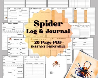 Spider Journal - 20 Pg LogBook, Jumping Spider Tracker, Spider Feed Tracker, Jumping Spider, Spider Feeding, Detailed Spider, Spider Breeder