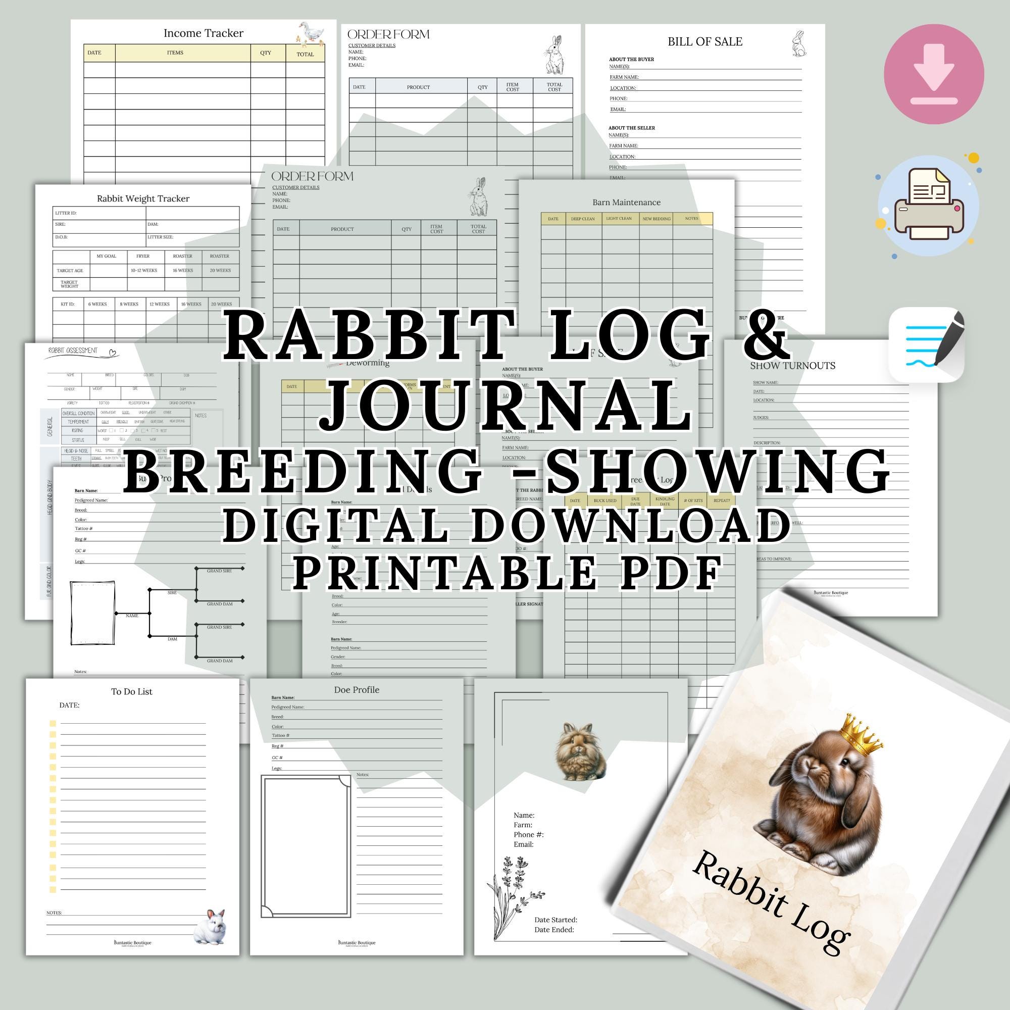 Rabbitry Management Log Book: Breeding & Health Tracker (printable PDF ...