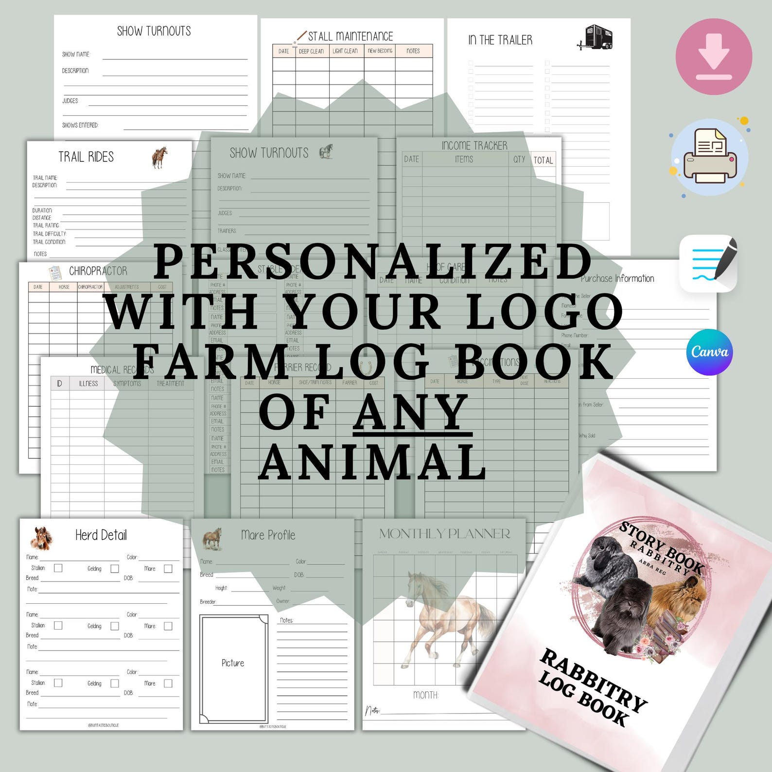 Custom Animal Log Book: Personalized Farm & Pet Records (digital ...