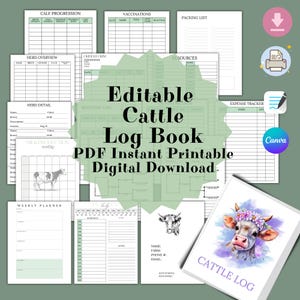 EDITABLE Cattle Log, Editable Cow Log, Editable on Canva, Farm Log, Calving Records, Breeding Records, Calving Season
