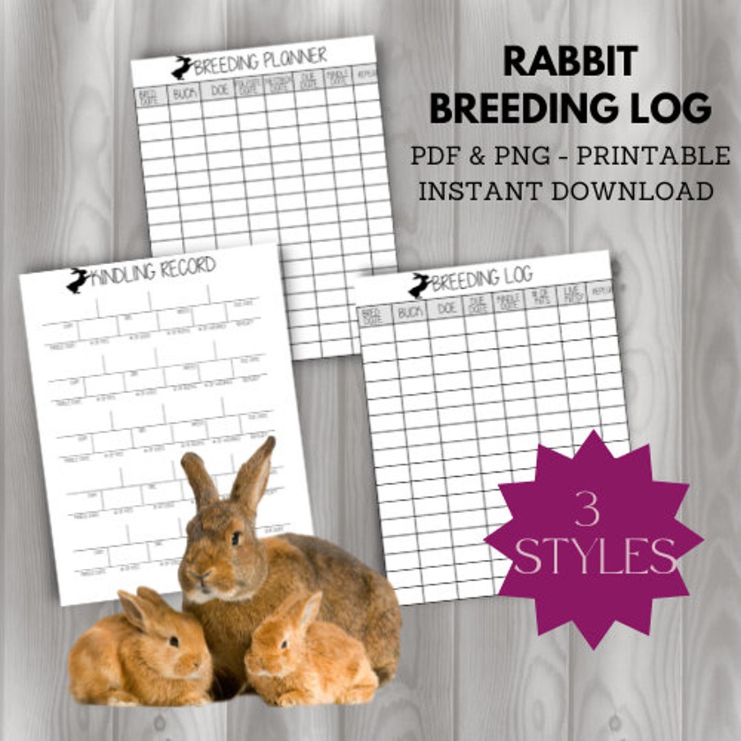 Rabbitry, Rabbit Breeding Log, Breeding Record, Kindling Record, Rabbit