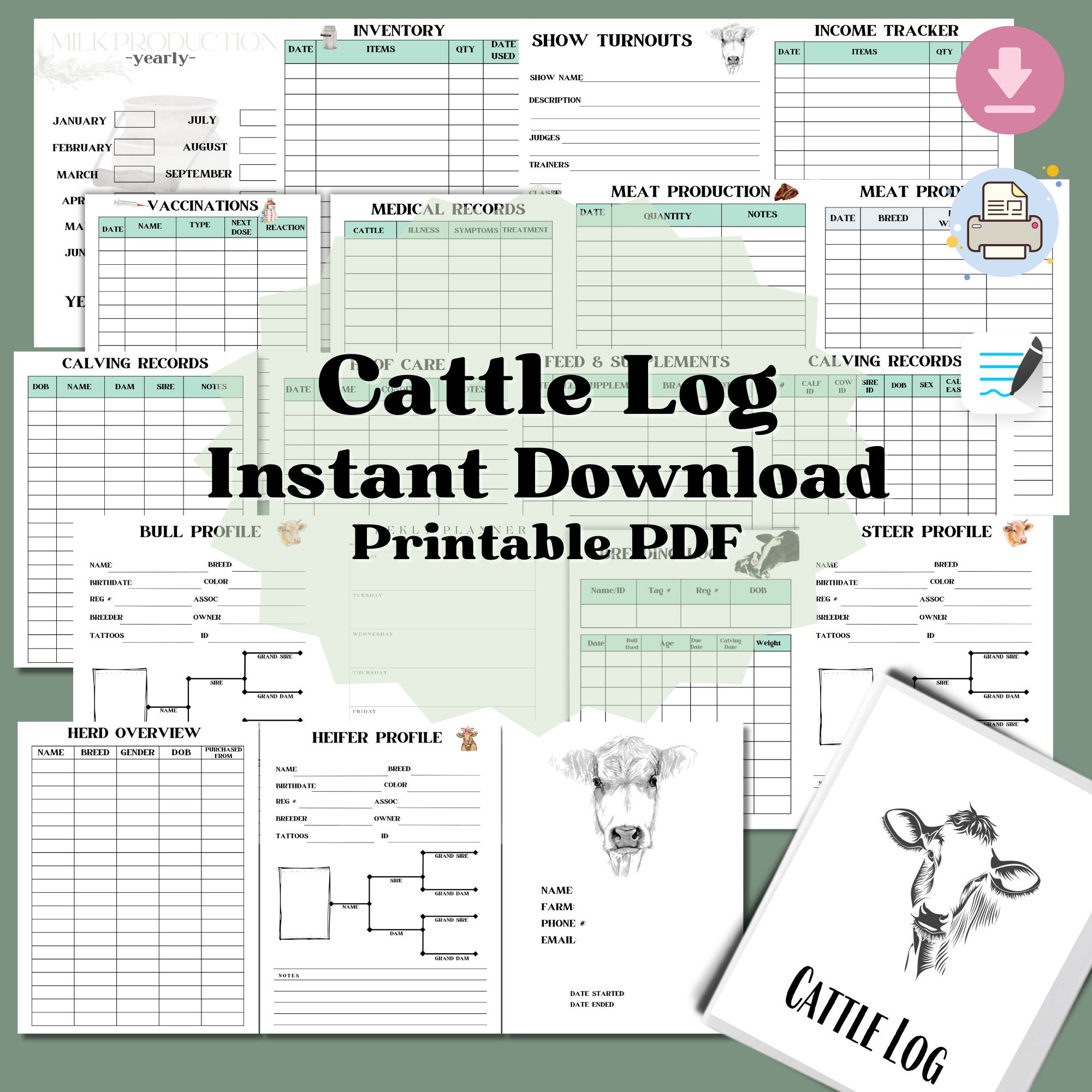 Cattle Log, Heifer Journal, Bull Log, Cattle Breeding, Cattle Farm, Meat Production, Farm Log, Cattle Calendar, Farm Calendar, Farm To Do