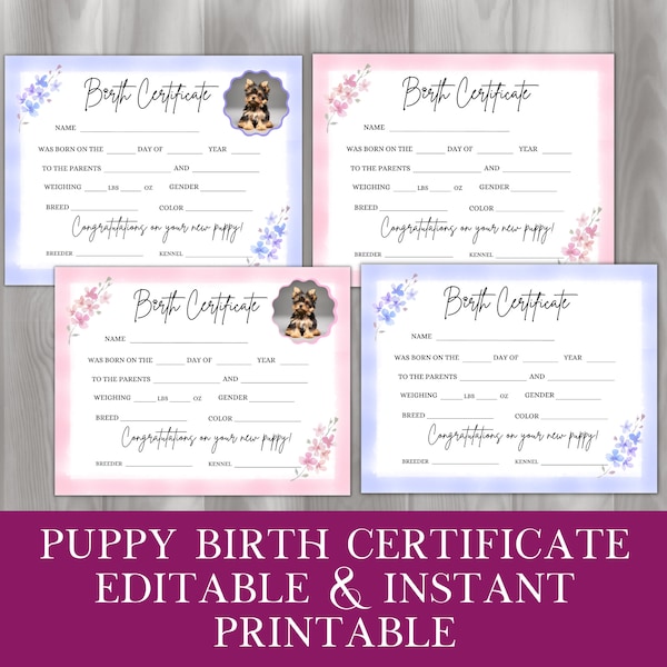 Puppy Birth Certificate, New Puppy, Puppy Editables, Dog Breeder, Puppy Birth Announcement, Puppy Birth Certificate Template, Birth Form