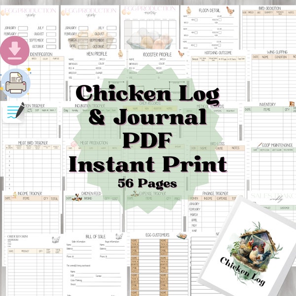 56 Page Logbook, Chicken LogBook, Chicken Journal, Chicken Keeper, Chicken, Farm Log, Incubation, Incubation Log, Eggs, Hatchery, Hatcheries