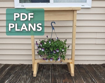 Hanging Flower Basket Stand Plans, Hanging Flower Basket, Flower Plant Stand, Plant Stand Plans, Flower Basket Stand