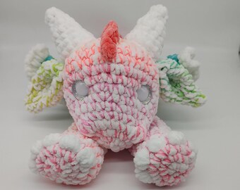 Handmade Rainbow Dragon Lovey, Crochet Plush Snuggler, 18"