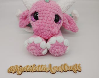 Crochet Dragon Lovey: Teal & Pink Plush Snuggler, Handmade