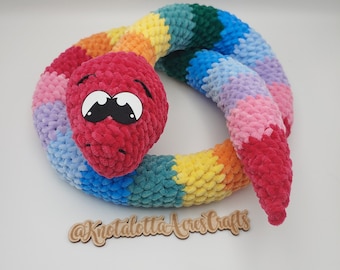 Crochet Rainbow Snake Plush: 4-Foot Soft Snake Toy