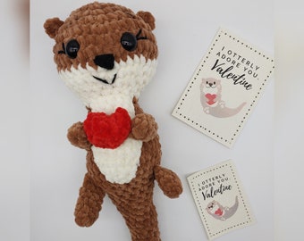 Peluche de nutria de San Valentín: regalo de peluche de lana gruesa, nutria de San Valentín, regalo de San Valentín, nutria con corazón