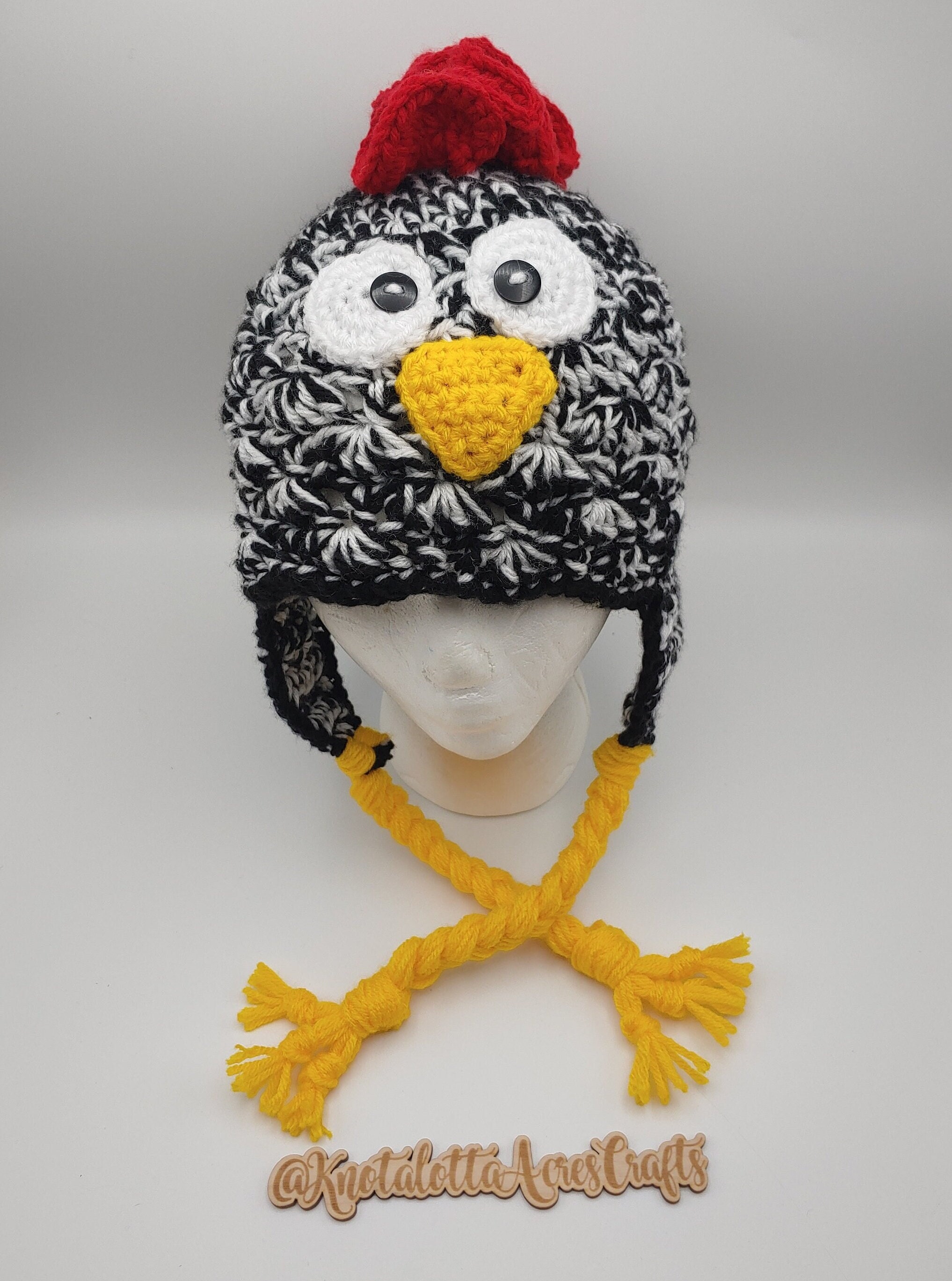 Knit Chicken or Sheep Hat, Striped Chicken Hat in Thaw and Glacier Beanie  Wool Blend Womens Adult Faux Fur Pom Hat 