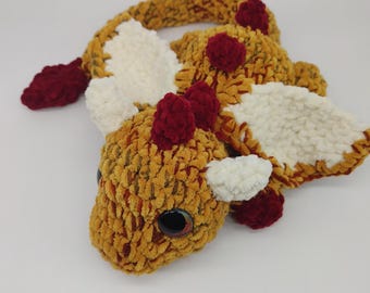 Crochet Dragon Plush: Autumn Colors, Handmade Stuffed Animal (24 inch