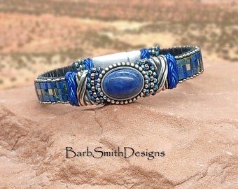 Size 6 1/2" Lapis Lazuli Gemstone Bracelet-"Tribal" Magnetic Clasp-"Healing Stone" Bracelet in Picasso Cobalt Blue (PBL)