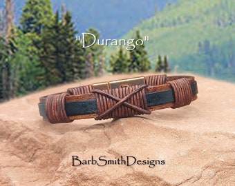 Men's Brown Black Two-Tone Leather Bracelet-Interlocking Magnetic Clasp-"Durango" Bracelet in Brown (BRN)