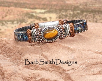 Size 6 3/4" Tiger's Eye Gemstone Bracelet-"Tribal" Magnetic Clasp-"Healing Stone" Bracelet in Tiger's Eye (TIG)