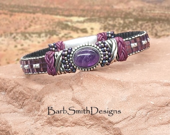 Size 7 1/2" Amethyst Gemstone Bracelet-"Tribal" Magnetic Clasp-"Healing Stone" Bracelet in Amethyst (AMT)