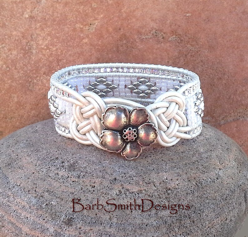 White Leather Cuff Bracelet Josephine Celtic Knots Superduo Etsy