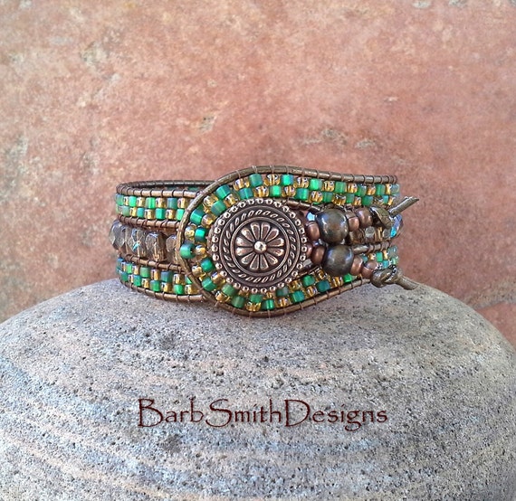 Turquoise Green Copper Beaded Wrap Cuff Bracelet The Indian | Etsy