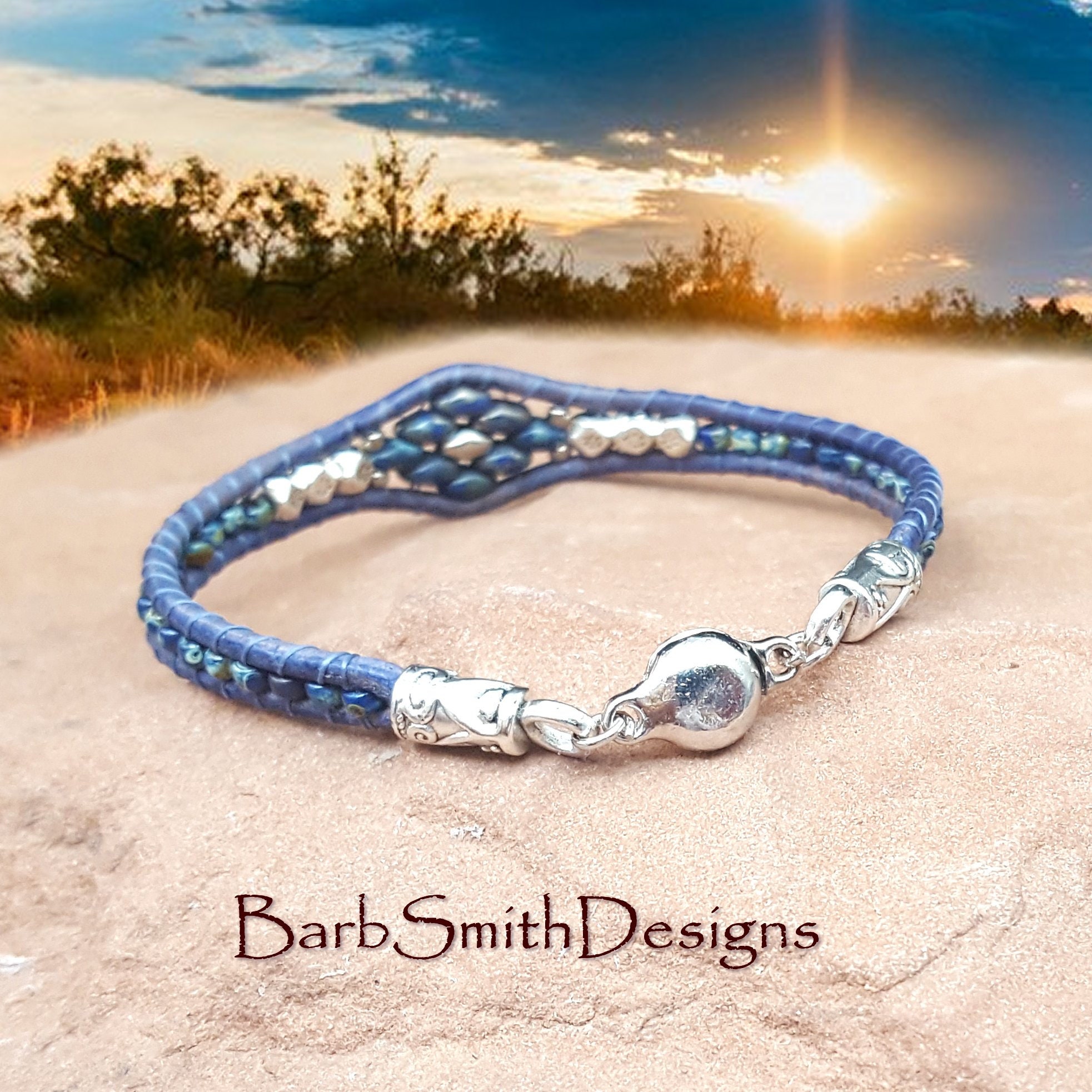 Denim Blue Wrap Braceletslim Beaded Leather Etsy