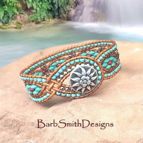 Turquoise Beaded Bracelet-Wrap Bracelet-Leather Cuff | Etsy