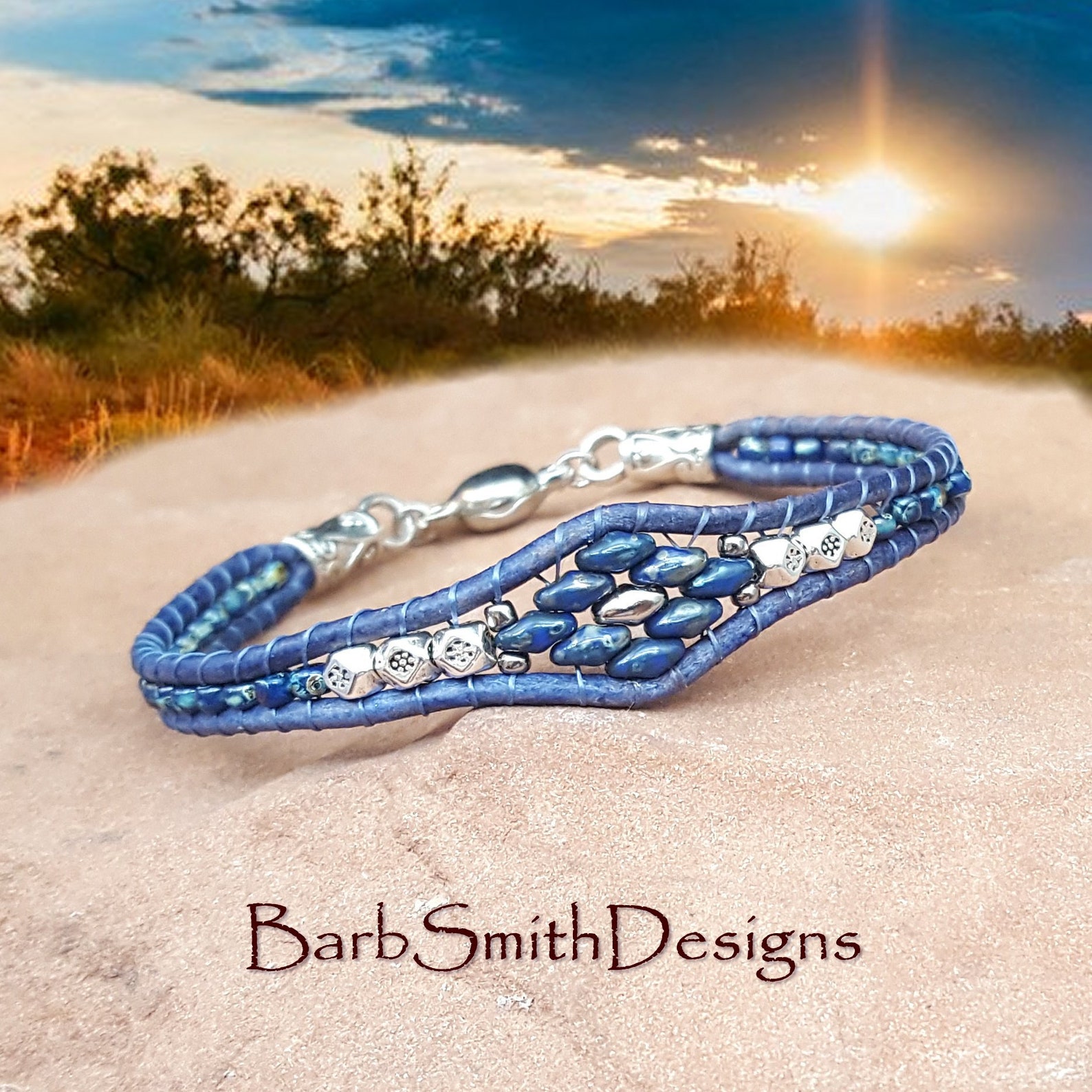 Denim Blue Wrap Braceletslim Beaded Leather Etsy