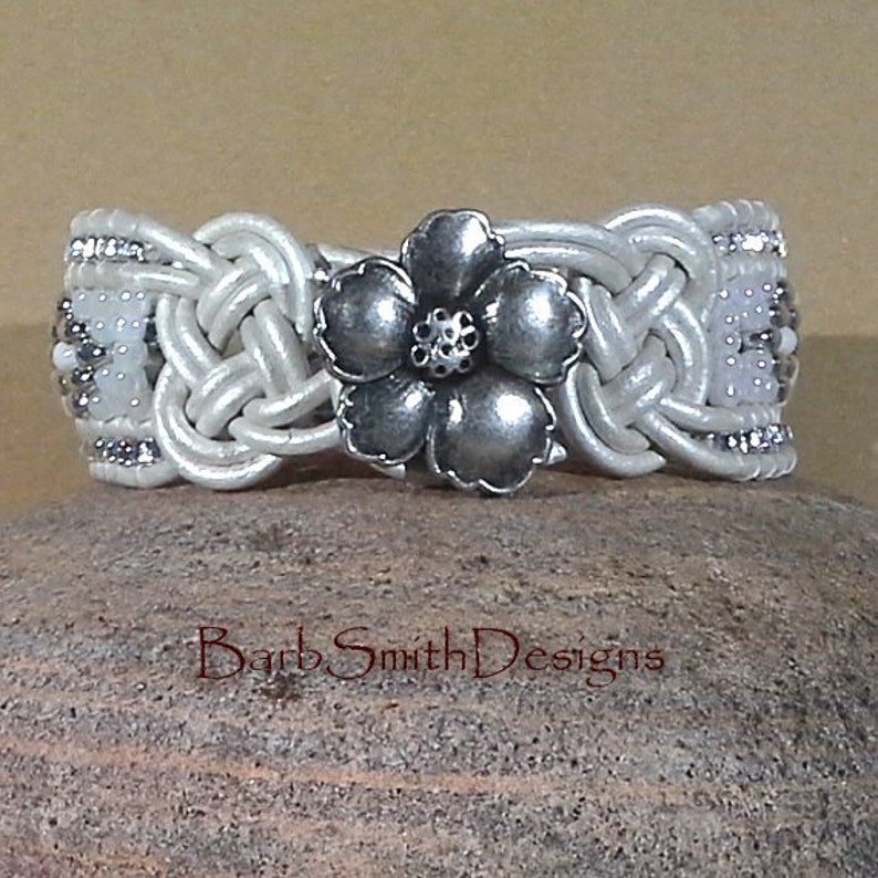 White Leather Cuff Bracelet Josephine Celtic Knots Superduo Etsy