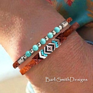 Turquoise Bracelet SET! - Includes "Eagle Nest" and "Inner Strength" Bracelets in Turquoise-Stacking Bracelets-Rustic Brown Leather