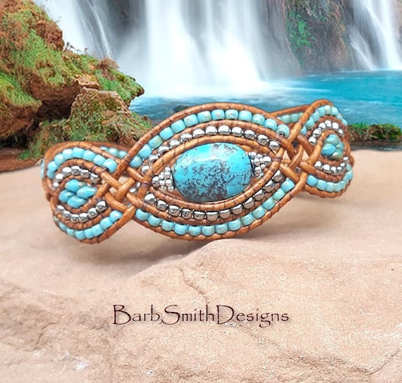 Tea language Leather Wrap Bracelet Boho wrap Bracelet Leather Bracelet Turquoises Natural Stone Jewelry