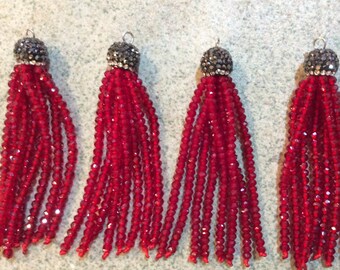 Garnet color gunmetal pave crystal tassel jewelry making wholesale boho supplies trendy