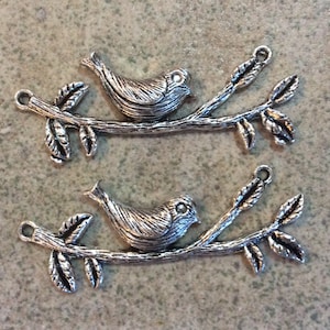 2 pcs Bird on branch connector antique silver alloy boho Tibetan metal charm pendant for earrings or necklace making