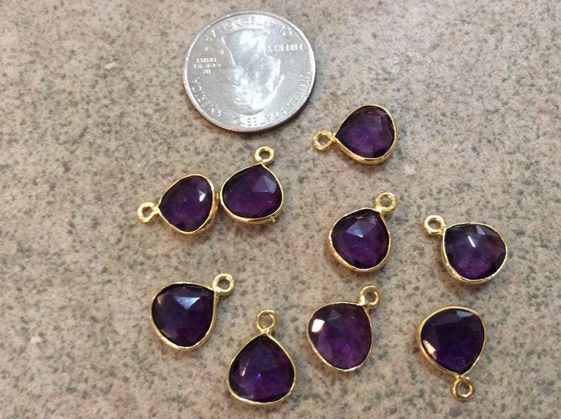 purple glass brass teardrop small charm boho jewelry making supplies