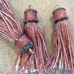 1 pc salmon rose pave vegan leather snakeskin tassel handmade purse tassel jewelry making supplies necklace wholesale