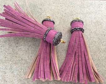 1 pc "sherbet" cork print pave vegan leather tassel handmade purse tassel jewelry making supplies necklace wholesale