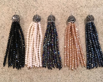 crystal tassel pave black, ivory, crystal volcano, champagne, hematite  crystals jewelry making wholesale