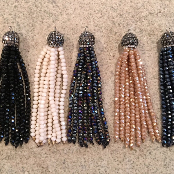 crystal tassel pave black, ivory, crystal volcano, champagne, hematite  crystals jewelry making wholesale
