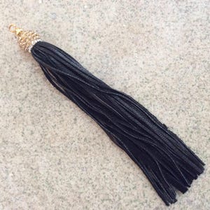 1 pc thin black/gold pave 4" genuine leather tassel handmade purse tassel jewelry making supplies necklace wholesale