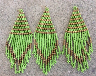 1 pc seed bead flat tassel boho fringe lime green gold handmade India jewelry making supplies earrings