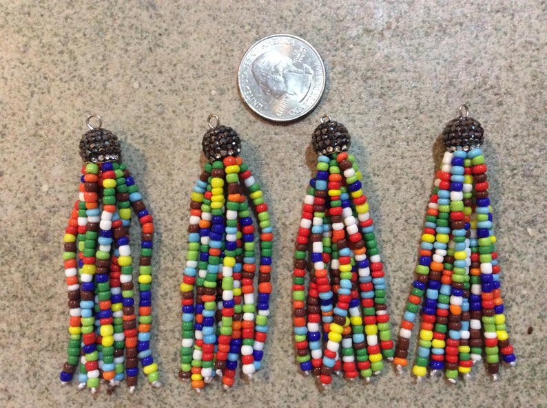 1 pc multi rainbow pave seed beadl tassel jewelry making wholesale boho supplies trendy image 2