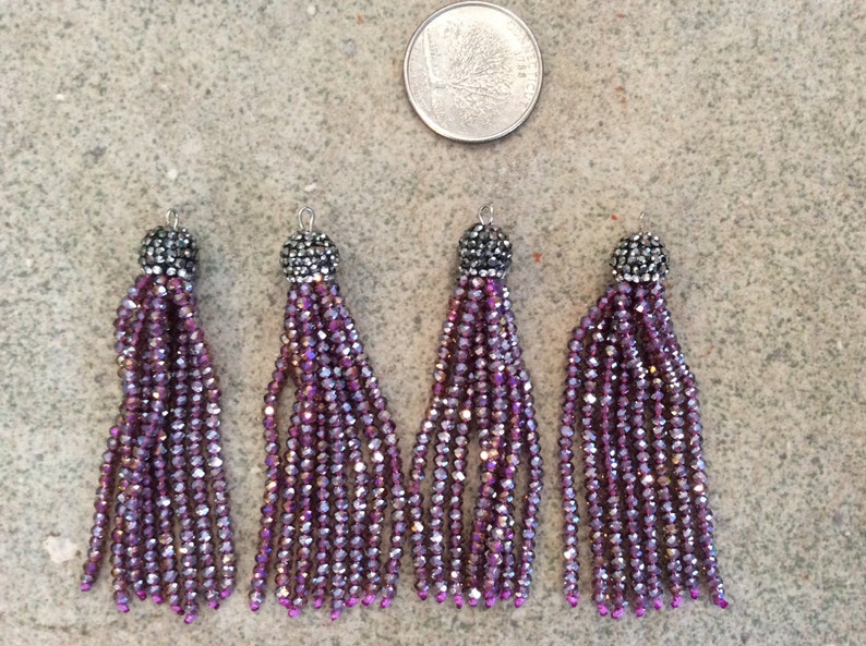 crystal tassel Gunmetal/violet AB pave crystals jewelry making wholesale imagem 2