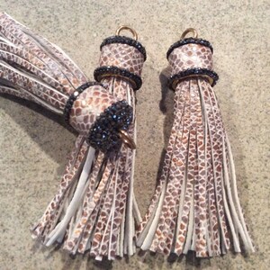 1 pc white/copper pave vegan leather snakeskin tassel handmade  purse tassel jewelry making supplies necklace wholesale