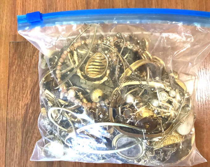 MYSTERY Gold Tone JEWELRY Grab Bag 3 LBS Gold Treasure Box Jewelry Lot