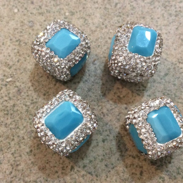 1 pc pave crystal encrusted turquoise glass square cube beads gemstone boho wholesale