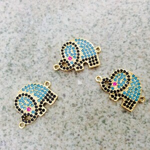 1 pc small elephant gold CZ Micro pave crystal 3/4&quot; metal alloy connector  baliwood jewelry making supplies wholesale