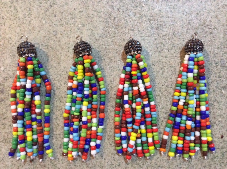 1 pc multi rainbow pave seed beadl tassel jewelry making wholesale boho supplies trendy image 1
