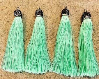 mint silky pave gunmetal cap crystal tassel jewelry making wholesale bohemian supplies wholesale