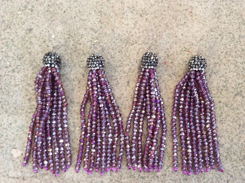 crystal tassel Gunmetal/violet AB pave crystals jewelry making wholesale image 1