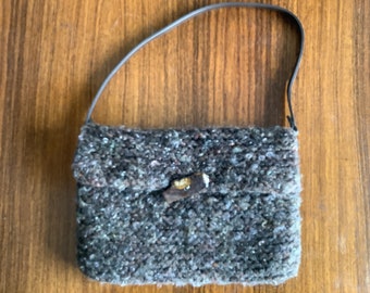 Brown tweed felted shoulder bag-100% vegan