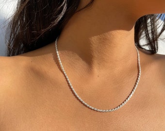 Sterling Silver Diamond Cut Franse touw ketting ketting sieraden cadeau moeder haar vrouw dochter verjaardag Unisex minimalistisch