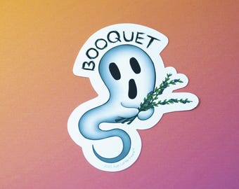 Ghost Gardening Sticker, Spooky Garden Sticker Gifts, Witchy Plant and Monster Journal Decor, Monster Bouquet, Spooky Stationery